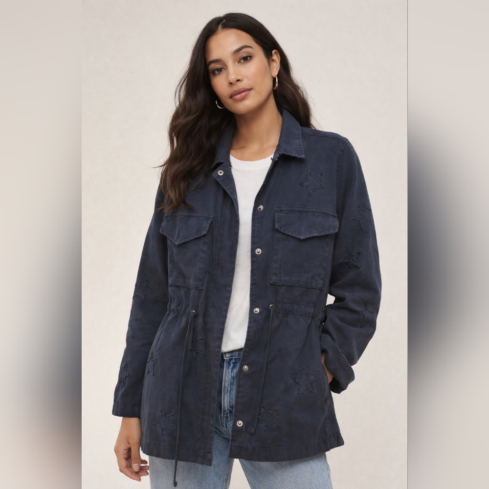 Rails Navy Blue Utility Jacket with Star Details